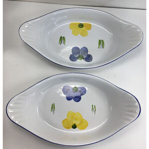 Set of 2 Maxam Italian Daisy 10 3/4" Augratin Gratin Baking Dishes Oven to Table